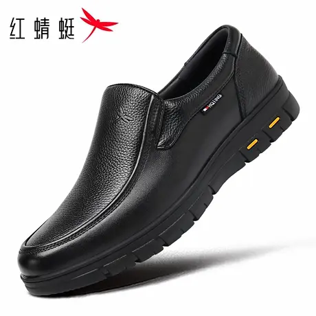 红蜻蜓男鞋秋冬新款鞋子男士一脚蹬休闲皮鞋男真皮中老年爸爸牛皮商品大图
