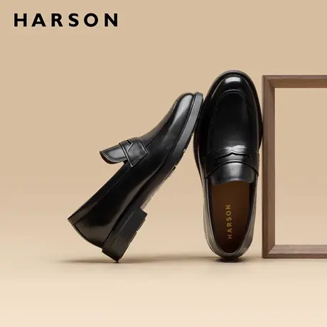哈森男鞋新款增高皮鞋男商务休闲厚底真皮德比鞋一脚蹬乐福鞋男款图片