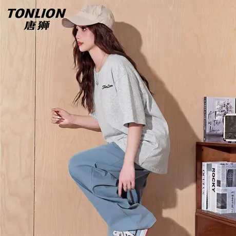 唐狮官方纯棉短袖t恤女2026新款夏季大码套头半袖宽松印花上衣VC图片