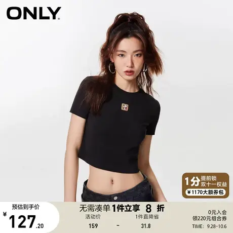 【上新】ONLY奥莱2023夏季新款基础百搭休闲胶印圆领短款短袖T恤商品大图