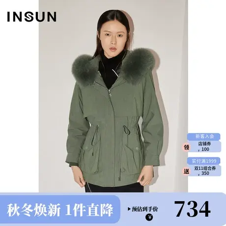 [都会御寒]恩裳COVER冬季2022年狐狸毛领抽绳收腰皮草派克服图片