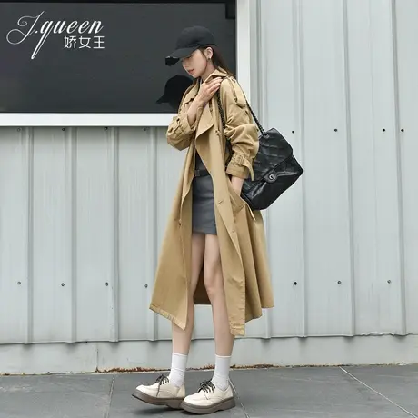 卡其色绑带风衣女秋冬新款气质简约高级感慵懒风双排扣中长款大衣商品大图
