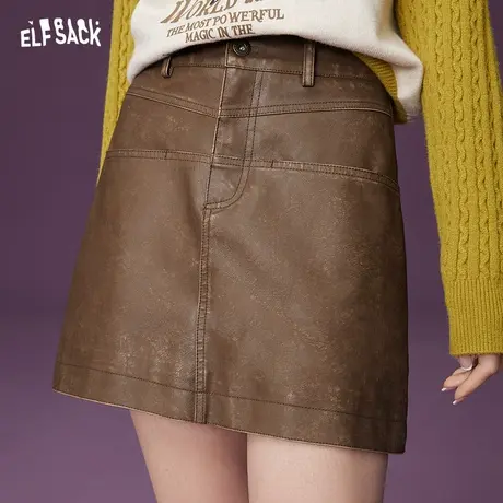 妖精的口袋美拉德皮裙半身裙女2023冬季新款小个子复古设计感短裙图片