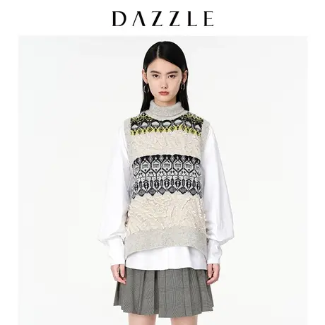 【昕怡粉丝专享】DAZZLE地素奥莱 两件套针织背心马甲衬衫毛衣商品大图