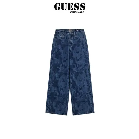 GUESSOriginals23年新款秋女美式复古印花阔腿牛仔裤-W4RG02D4XY2商品大图