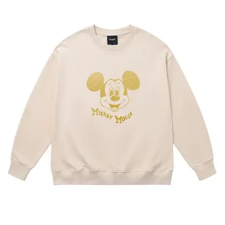 美式卡通老鼠休闲圆领卫衣男女设计感小众加绒烫金米色情侣上衣商品大图