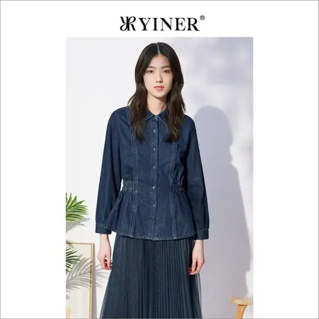 音儿美地女装2022秋季新款长袖小众设计上衣女收腰牛仔衬衫商品大图