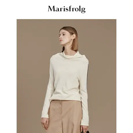 玛丝菲尔半高领山羊绒毛衣女2019冬季新款白色针织衫商品大图