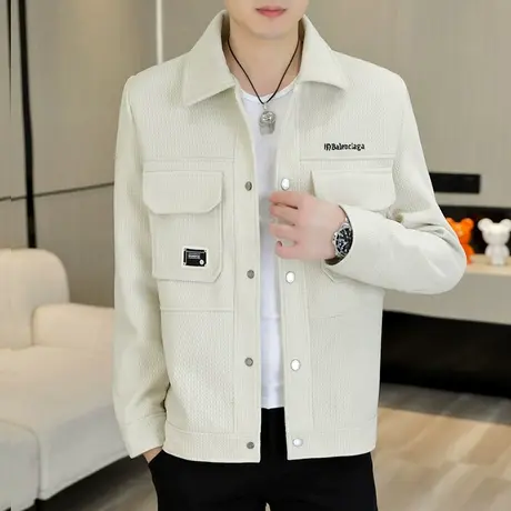 秋冬季男装外套新款痞帅休闲短款毛呢大衣男潮流翻领百搭呢子夹克商品大图