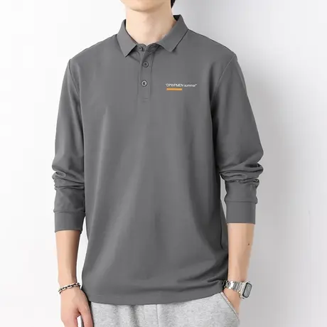 珠地棉翻领保罗polo衫男长袖t恤2025新款春季薄款印花有领打底衫商品大图