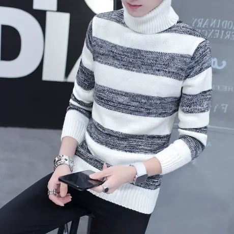 男士高领毛衣冬季加厚韩版潮流个性冬天长领针织衫外套毛线衣男装商品大图