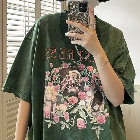 短袖t恤男夏季潮牌纯棉宽松百搭休闲汗衫ins潮流圆领薄款五分半袖商品大图