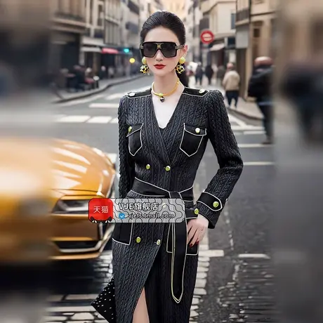 原创设计过膝欧美风大衣冬季新款气质女王范双排扣棉服外套商品大图