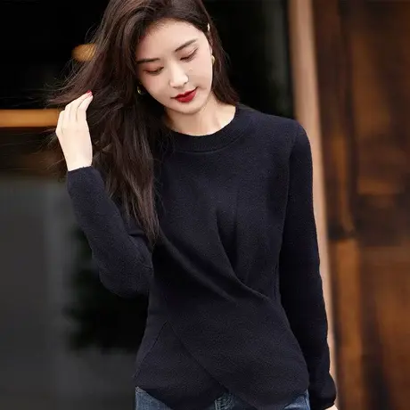 时尚气质毛衣2023年秋冬新款百搭圆领温柔修身显瘦套头针织上衣商品大图