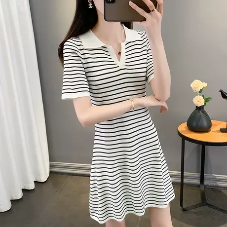早春季连衣裙2023女新款条纹显瘦小个子包臀a字裙子春秋女装长裙图片