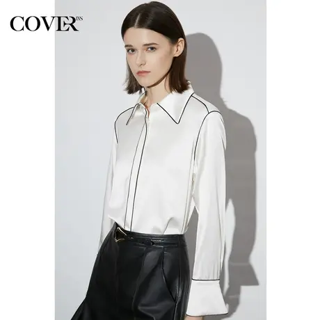 COVER春季弹力缎桑蚕丝衬衫图片