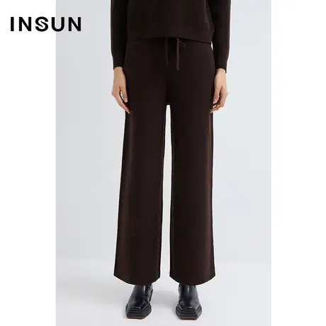 INSUN恩裳线上专选冬季美拉德美丽诺羊毛休闲阔腿裤商品大图