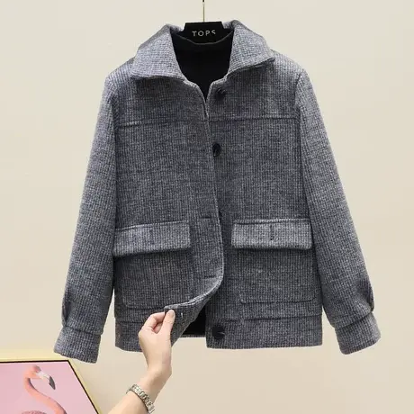 外套2023年新款女呢子小外套加厚格子春秋百搭短款小个子女士上衣商品大图