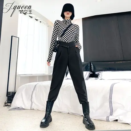 哈伦裤女高腰秋季设计感锥形烟管超火时尚宽松显瘦休闲百搭萝卜裤商品大图