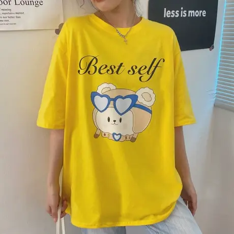 欧美复古短袖t恤女夏宽松韩版纯棉设计感小众chic港味上衣服ins潮图片