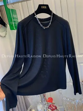 直角肩圆领长袖T恤打底衫上衣女宽松休闲百搭显瘦秋装新款ins潮图片