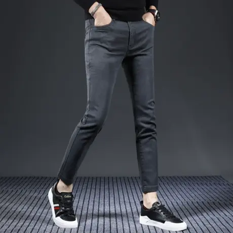 高端九分牛仔裤男修身小脚秋冬款2023新款深灰色弹力百搭男士裤子商品大图