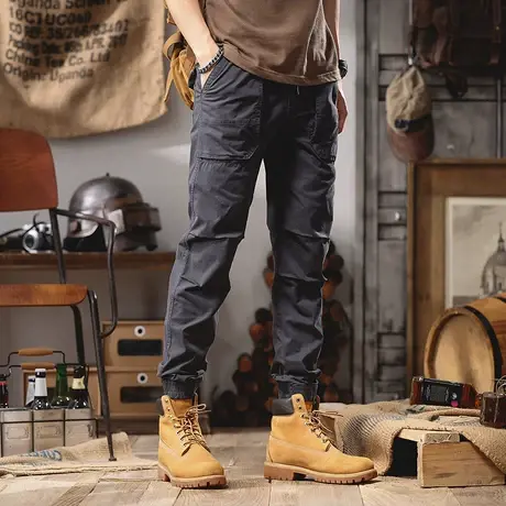 休闲工装裤大码纯色通用水洗微弹男士直筒工装裤宽松长裤百搭潮流商品大图