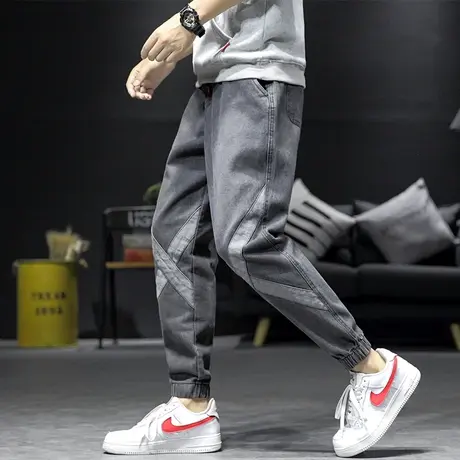 男士牛仔裤秋冬季新款潮牌宽松束脚加绒裤子工装直筒春秋休闲长裤商品大图