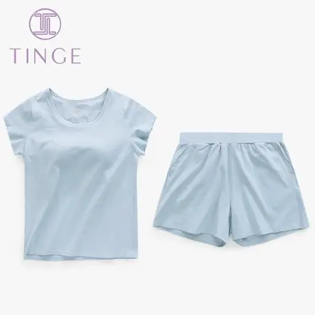 纯棉带胸垫一体可外穿内搭运动内衣女套装短袖家居服短裤睡衣女商品大图