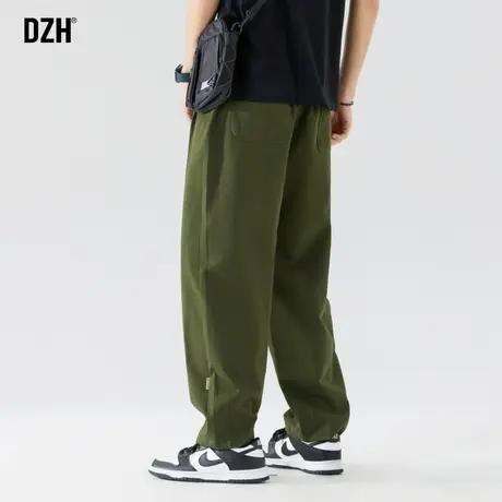 男生军绿色裤子男款美式高街2024新款秋季休闲裤直筒宽松男裤百搭商品大图