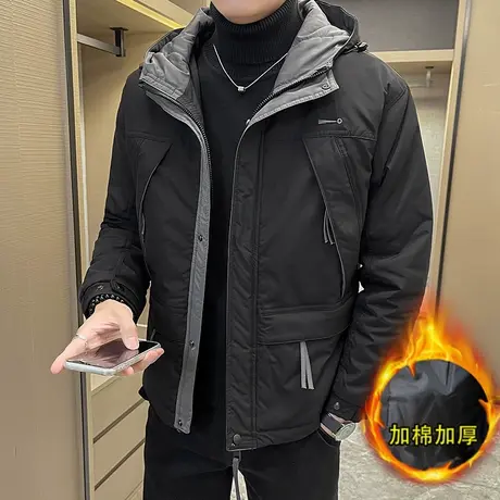 欧洲站冬季连帽羽绒棉服男士棉衣加厚保暖抗寒休闲棉袄修身外套潮商品大图