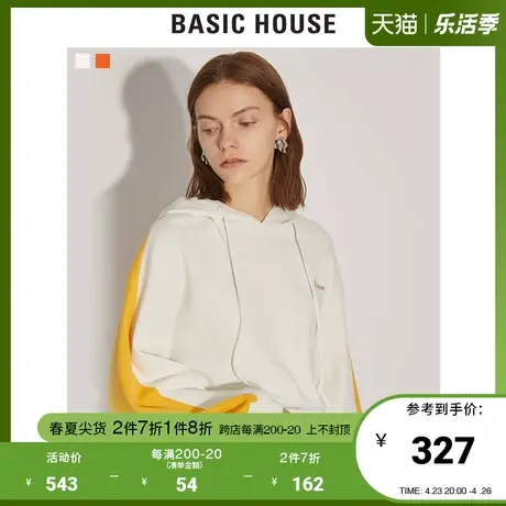 Basic House/百家好商场同款春秋长袖毛衣女韩版时尚拼色HUKT125D图片