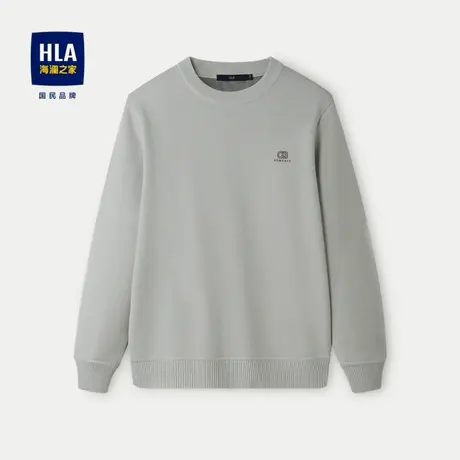 HLA/海澜之家加绒加厚针织衫23秋冬包芯纱提花圆领保暖毛衣男商品大图
