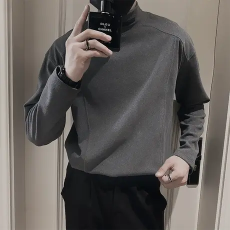 重磅秋冬德绒保暖小高领打底衫男秋冬修身半高领内搭长袖T恤上衣图片