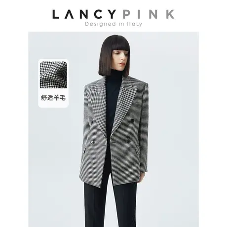 【意大利设计】朗姿法式羊毛复古千鸟格秋冬季奥莱毛呢外套上衣女图片