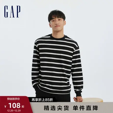 Gap男女装春秋亲肤纯棉休闲长袖T恤宽松廓形情侣装条纹上衣773161商品大图