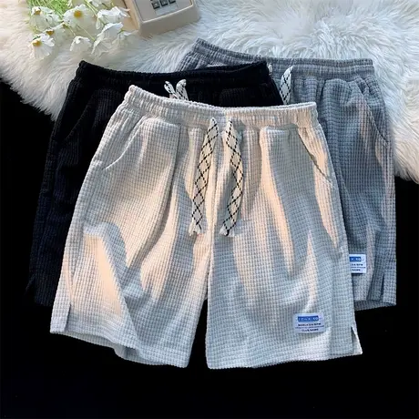 华夫格短裤男夏季新款高级感宽松运动五分裤子港风ins潮流休闲裤商品大图