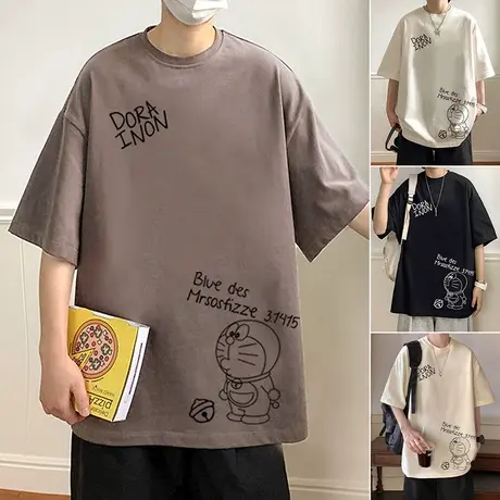 纯棉短袖t恤男夏季新款圆领宽松体恤卡通印花潮流薄款透气半袖衫图片