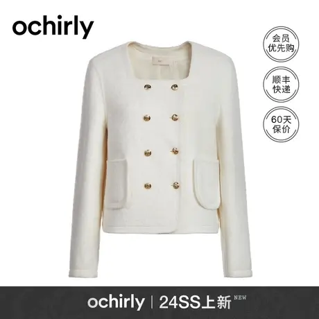 羊毛双面呢小香风外套女 欧时力2024新款早春法式金属双排扣图片