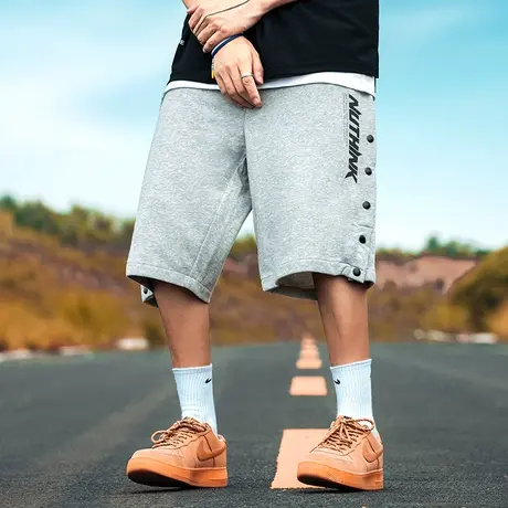 Nuthink宽松潮流排扣5分短裤男潮国潮潮牌ins大码直筒五分裤夏季商品大图