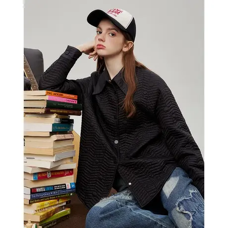 a02翻领衬衫2023新款秋冬短款绗线长袖上衣休闲保暖加厚棉服外套图片