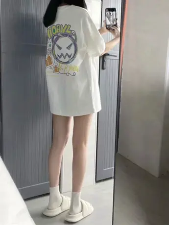 纯棉白色短袖t恤女oversize夏季宽松小众设计感美式复古半袖上衣商品大图