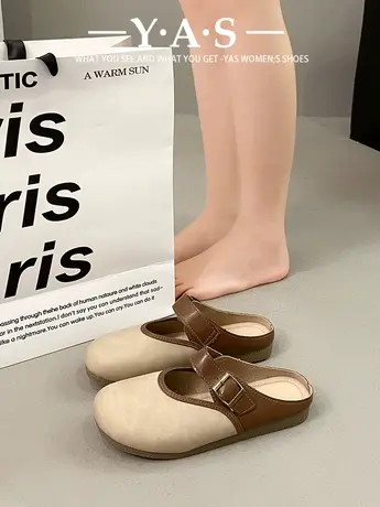 包头半拖鞋女2024春夏新款森系复古日系时尚休闲软平底丑萌勃肯鞋商品大图