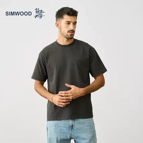Simwood简木丹宁【宽松版型】新款250g胸前印花圆领休闲短袖T恤商品大图