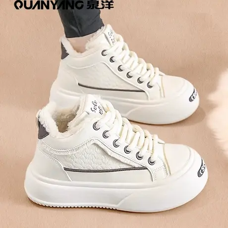 高帮小白鞋女2024新款冬季加绒棉鞋学生运动休闲显脚小厚底老爹鞋商品大图