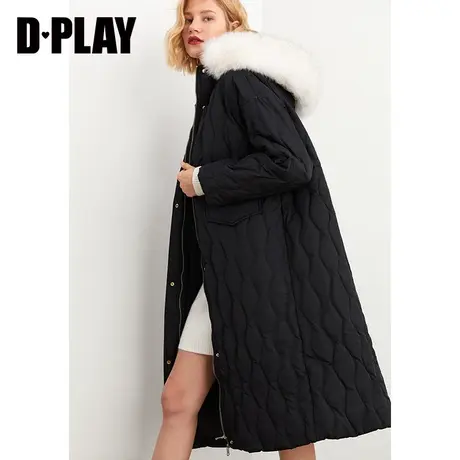 DPLAY德帕拉2022秋新款时尚休闲白色连帽波纹绗线大毛领羽绒外套商品大图