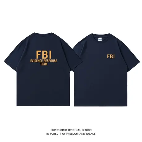 夏季美式趣味FBI字母印花纯棉短袖t恤宽松休闲半袖上衣体恤衫图片