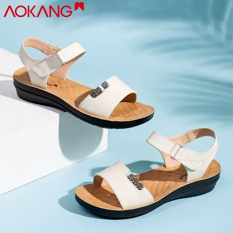 奥康女鞋平底妈妈凉鞋女2023夏季百搭一字带中老年防滑时装凉鞋商品大图