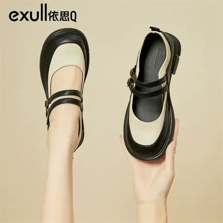 依思q玛丽珍小皮鞋2024春秋新款厚底配裙子法式复古单鞋女款凉鞋图片