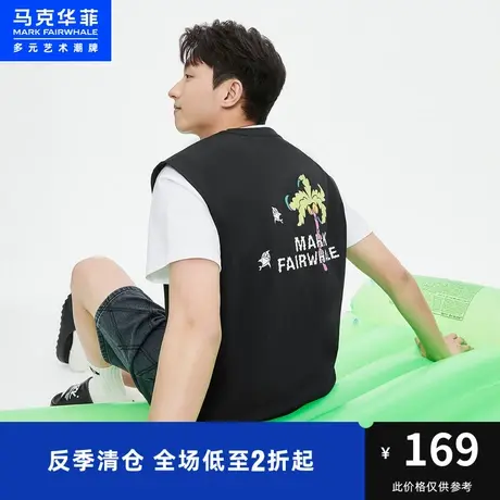 马克华菲椰树字母印花无袖T恤男23夏季新款街头潮流休闲宽松背心商品大图